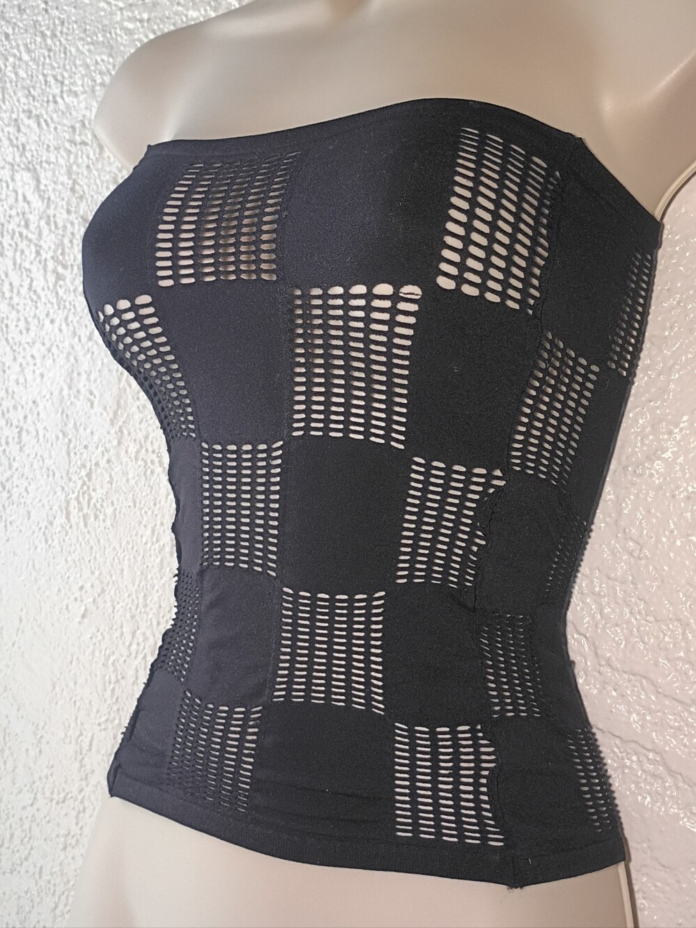 Black Mesh Checkerboard Tube Top